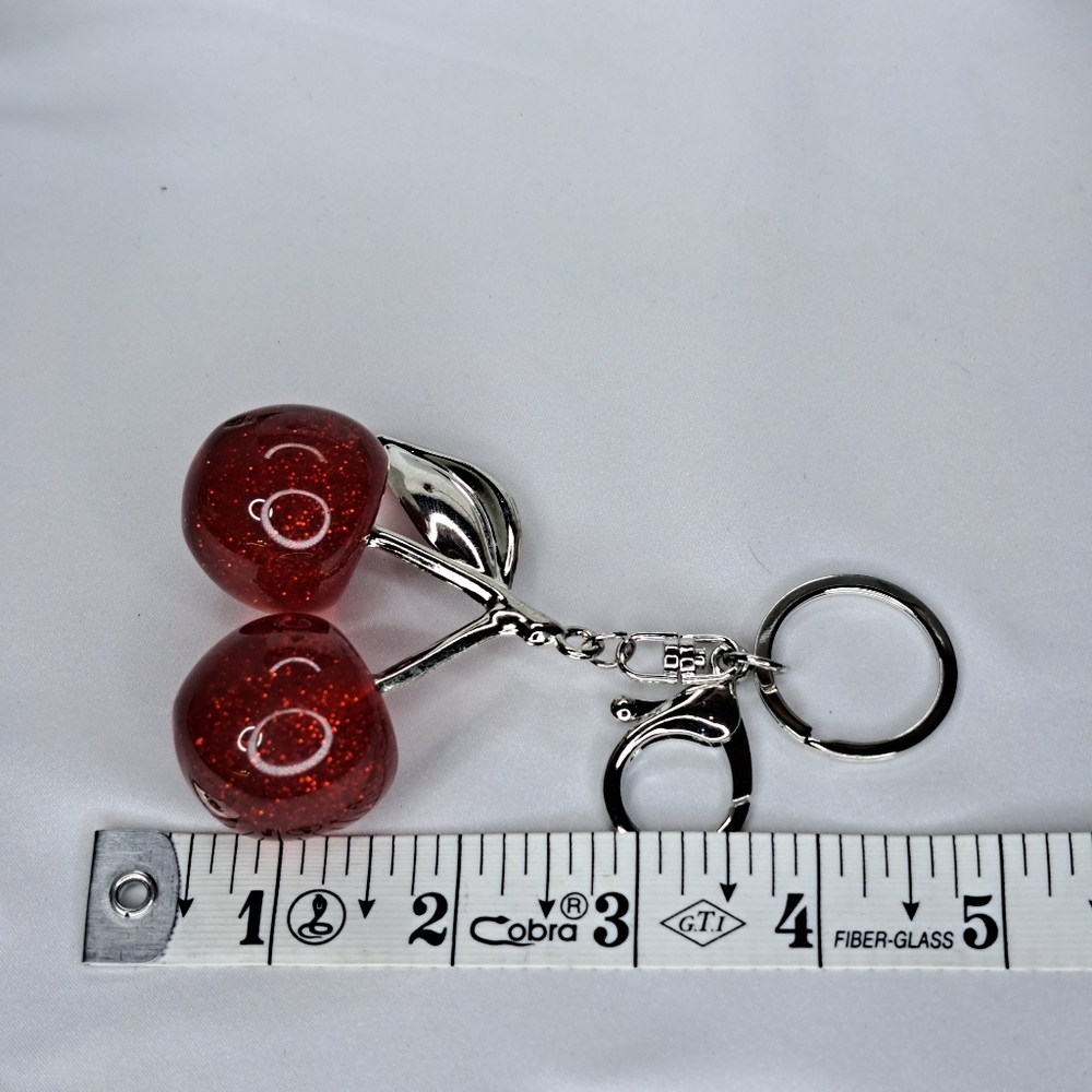 Stylish Cherry Keychain with Silver Accents - Picture 7 of 10